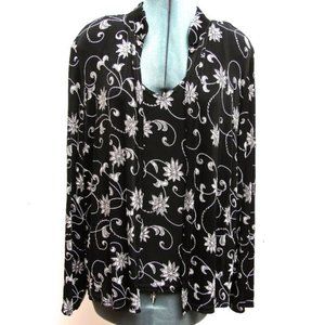 Onyx Nite by Wendye Chaitin Black & Silver Floral Eveningwear Blouse Set Size L